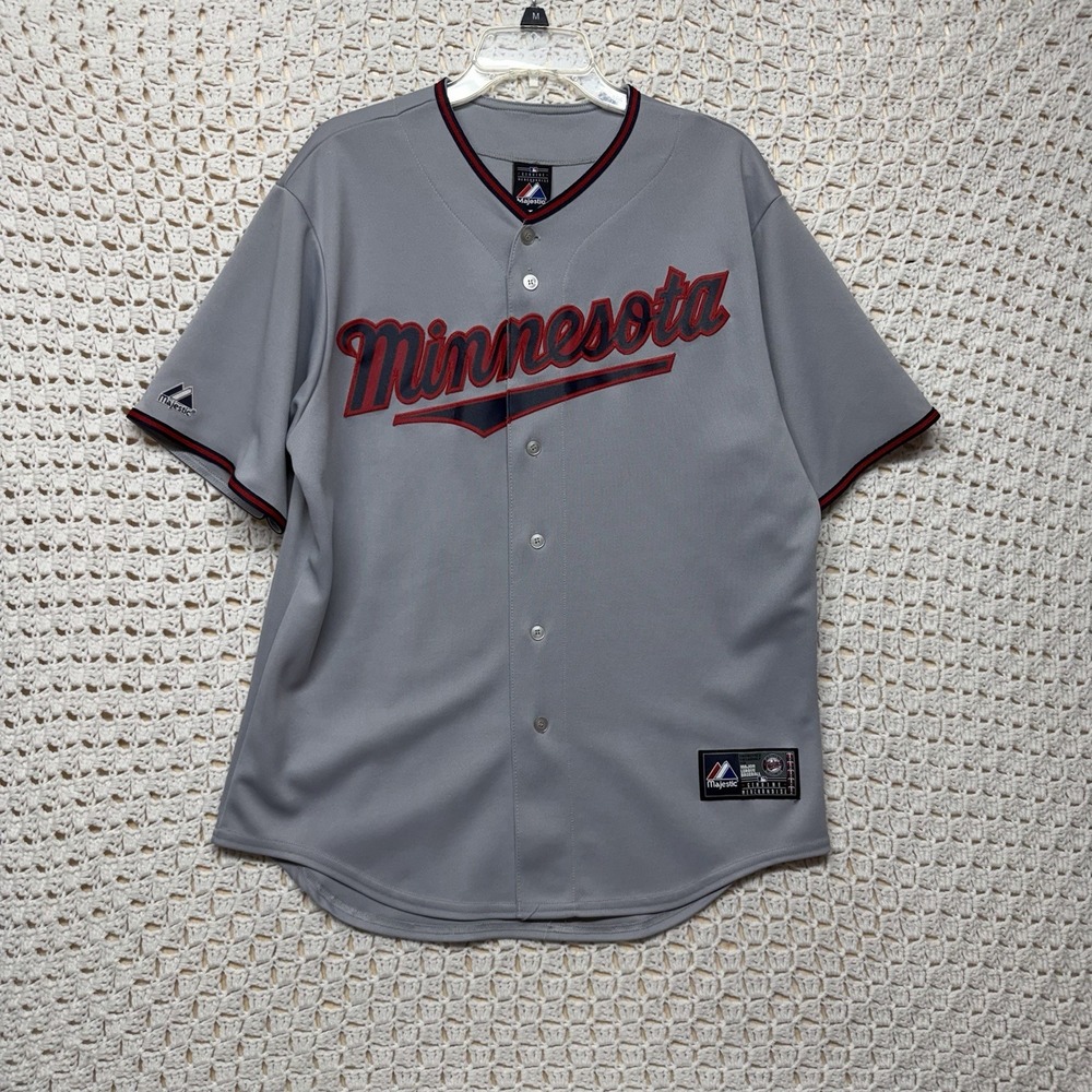Vtg Minnesota Twins Joe Mauer Jersey Shirt Mens L Gray Majestic MLB USA Made